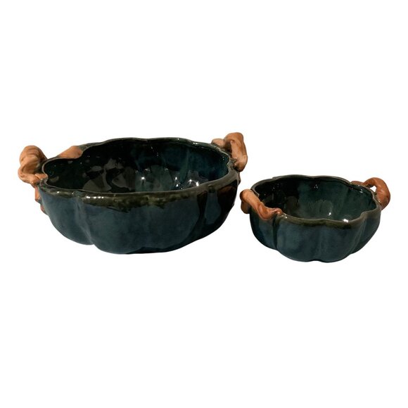 Takahashi San Francisco Pottery Pumpkin Shaped Serving Bowls Set of 2 - Picture 4 of 10